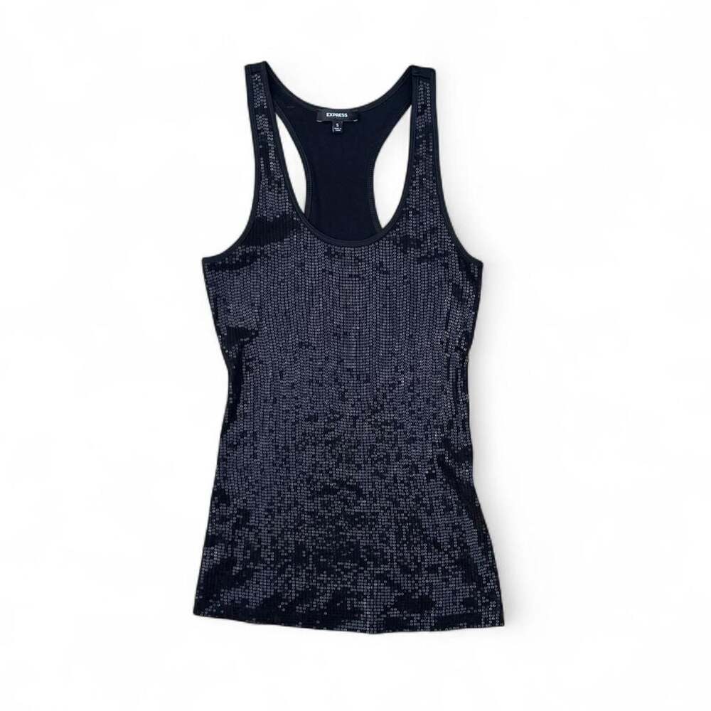 Express Y2K Black Sequin Racerback Tank Top